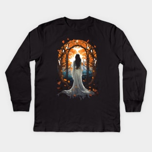 Elven Maiden in a Luscious Garden - Fantasy Kids Long Sleeve T-Shirt
